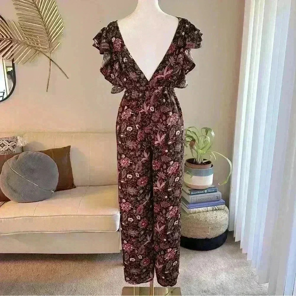 MADEWELL Deep V Ruffled Jumpsuit in Pampas Blooms Sz. XS - Picture 6 of 11